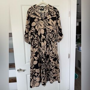 Floral Black and Tan Dress